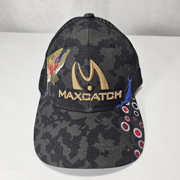 MaxCatch Black Camo Fishing Hat Cap Mens One Size Mesh Back Snapback Trucker OS - Picture 1 of 5